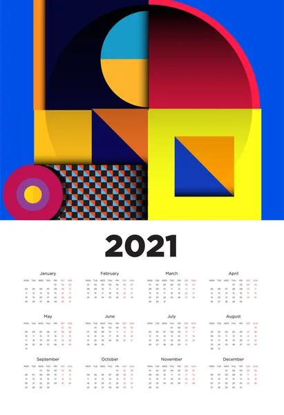 Nyår 2021 Kalender Design Med Färgglada Geometriska Bakgrund Mönster Design — Stock vektor