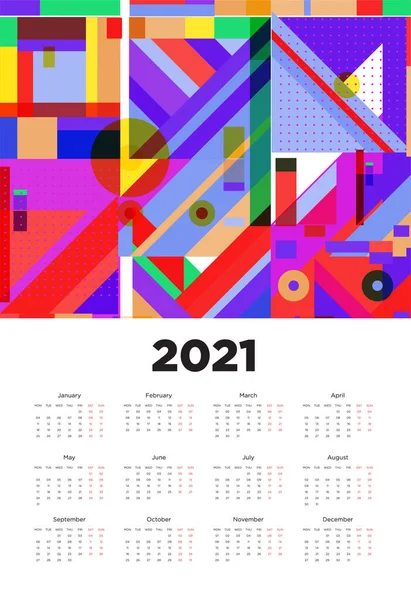 Año Nuevo 2021 Diseño Calendario Con Diseño Patrón Fondo Geométrico — Vector de stock