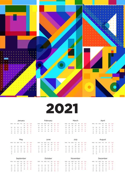 Nyår 2021 Kalender Design Med Färgglada Geometriska Bakgrund Mönster Design — Stock vektor