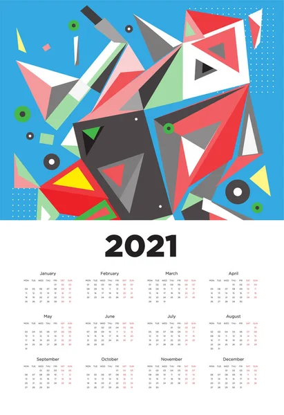 New Year 2021 Calendar Design Colorful Geometric Background Pattern Design — Stock Vector