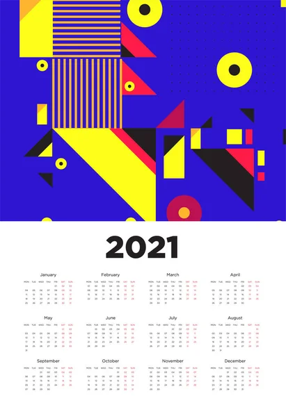 2021 Naptár Design Színes Geometriai Háttér Minta Tervezés — Stock Vector