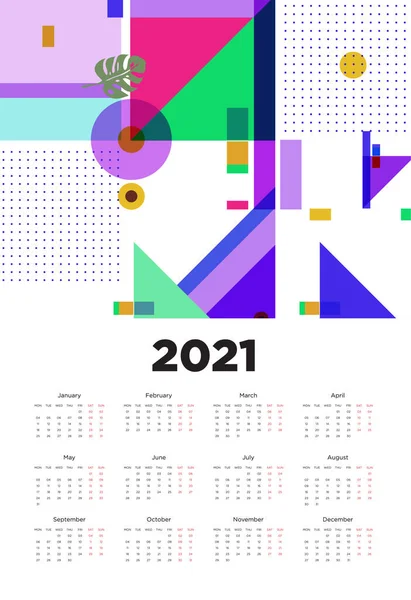 Nový Rok 2021 Kalendář Design Barevným Geometrické Pozadí Vzor — Stockový vektor