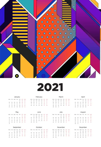 Новый 2021 Год Календарь Красочным Геометрическим Рисунком Фона — стоковый вектор