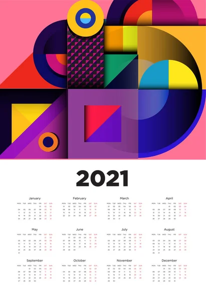 2021 Naptár Design Színes Geometriai Háttér Minta Tervezés — Stock Vector
