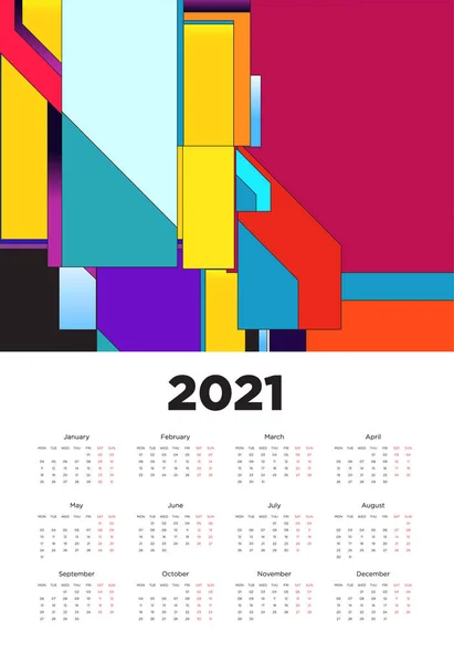 Ano Novo 2021 Projeto Calendário Com Design Fundo Geométrico Colorido —  Vetores de Stock