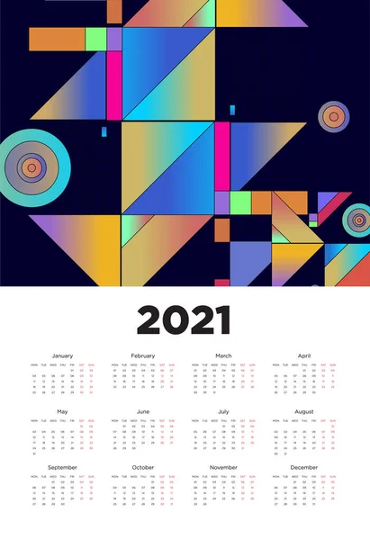 Νέο Έτος 2021 Ημερολόγιο Σχεδιασμού Πολύχρωμο Γεωμετρικό Σχέδιο Μοτίβο Φόντου — Διανυσματικό Αρχείο