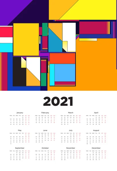 Ano Novo 2021 Projeto Calendário Com Design Fundo Geométrico Colorido —  Vetores de Stock