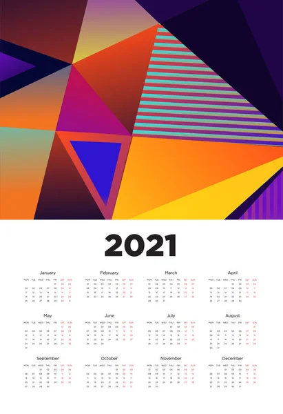 Año Nuevo 2021 Diseño Calendario Con Diseño Patrón Fondo Geométrico — Archivo Imágenes Vectoriales