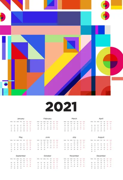 Neues Jahr 2021 Kalenderdesign Mit Bunten Geometrischen Hintergrundmustern — Stockvektor