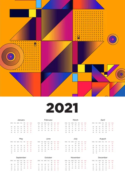 New Year 2021 Calendar Design Colorful Geometric Background Pattern Design — Stock Vector