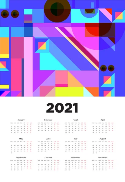 Ano Novo 2021 Projeto Calendário Com Design Fundo Geométrico Colorido —  Vetores de Stock