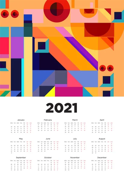 Ano Novo 2021 Projeto Calendário Com Design Fundo Geométrico Colorido —  Vetores de Stock