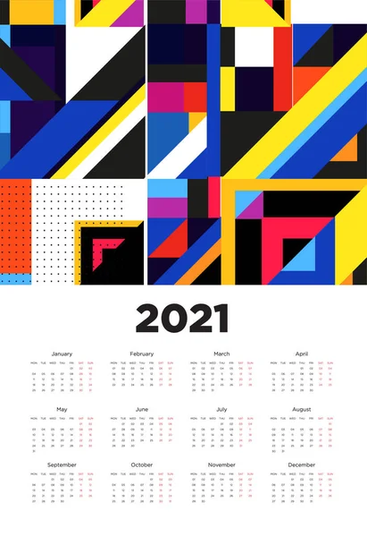 Nuovo Anno 2021 Disegno Del Calendario Con Disegno Geometrico Colorato — Vettoriale Stock