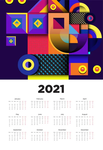 New Year 2021 Calendar Design Colorful Geometric Background Pattern Design — Stock Vector