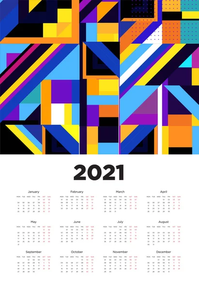 Новый 2021 Год Календарь Красочным Геометрическим Рисунком Фона — стоковый вектор