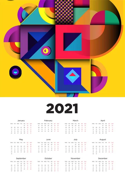 Νέο Έτος 2021 Ημερολόγιο Σχεδιασμού Πολύχρωμο Γεωμετρικό Σχέδιο Μοτίβο Φόντου — Διανυσματικό Αρχείο