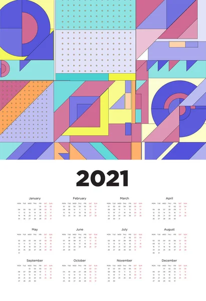 New Year 2021 Calendar Design Colorful Geometric Background Pattern Design — Stock Vector