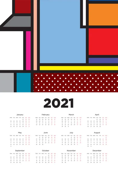 Ano Novo 2021 Projeto Calendário Com Design Fundo Geométrico Colorido — Vetor de Stock