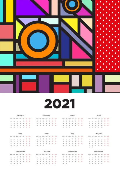 Ano Novo 2021 Projeto Calendário Com Design Fundo Geométrico Colorido —  Vetores de Stock