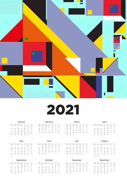 Nuovo Anno 2021 Disegno Del Calendario Con Disegno Geometrico Colorato — Vettoriale Stock