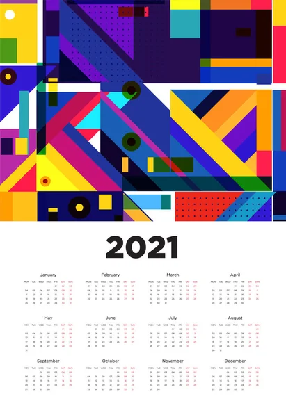 Ano Novo 2021 Projeto Calendário Com Design Fundo Geométrico Colorido —  Vetores de Stock