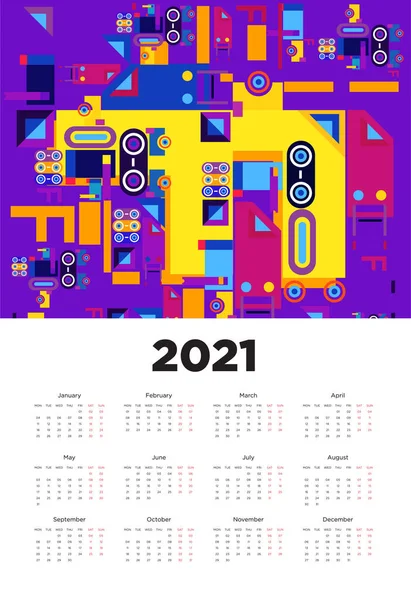 Nyår 2021 Kalender Design Med Färgglada Geometriska Bakgrund Mönster Design — Stock vektor