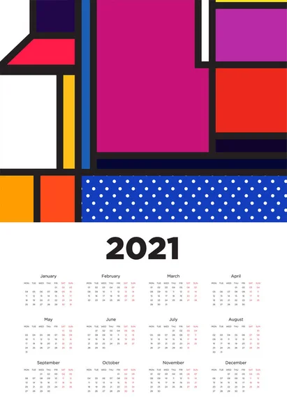 Año Nuevo 2021 Diseño Calendario Con Diseño Patrón Fondo Geométrico — Vector de stock