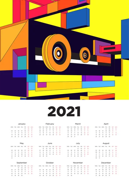 New Year 2021 Calendar Design Colorful Geometric Background Pattern Design — Stock Vector