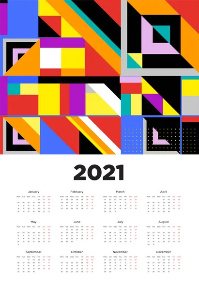 Ano Novo 2021 Projeto Calendário Com Design Fundo Geométrico Colorido — Vetor de Stock