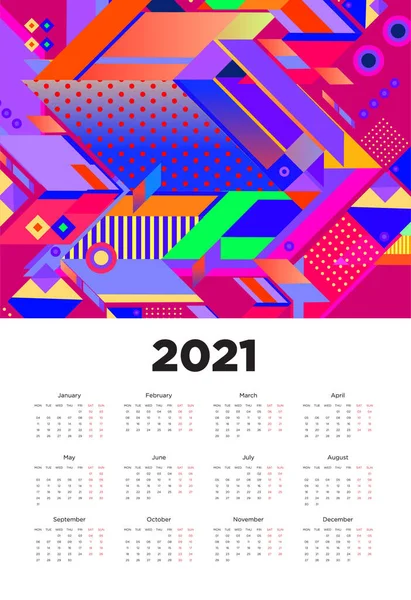 Nieuwjaar 2021 Kalender Ontwerp Met Kleurrijke Geometrische Achtergrond Patroon Ontwerp — Stockvector