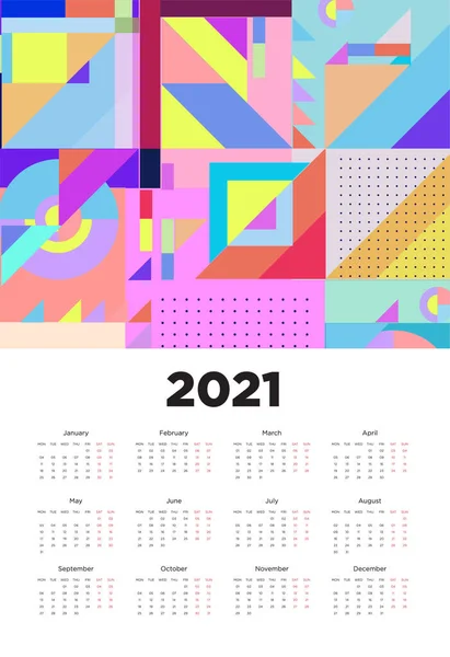 Nowy Rok 2021 Projekt Kalendarza Kolorowym Geometrycznym Wzorem Tła — Wektor stockowy