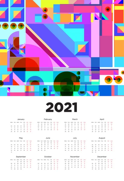 Nouvel 2021 Conception Calendrier Avec Motif Fond Géométrique Coloré — Image vectorielle