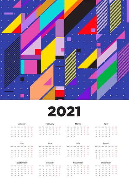 Nieuwjaar 2021 Kalender Ontwerp Met Kleurrijke Geometrische Achtergrond Patroon Ontwerp — Stockvector