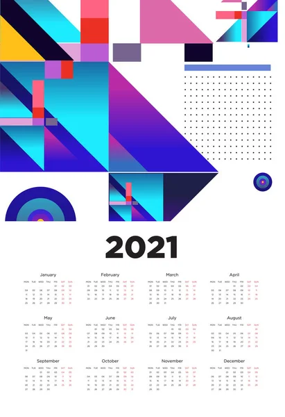 Nuovo Anno 2021 Disegno Del Calendario Con Disegno Geometrico Colorato — Vettoriale Stock