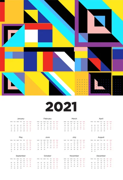 Nouvel 2021 Conception Calendrier Avec Motif Fond Géométrique Coloré — Image vectorielle