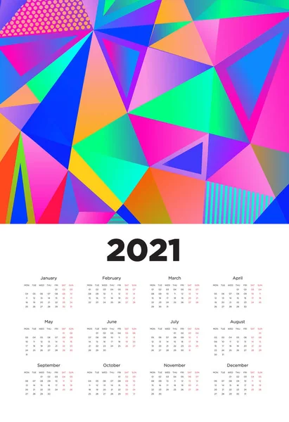 Nyår 2021 Kalender Design Med Färgglada Geometriska Bakgrund Mönster Design — Stock vektor