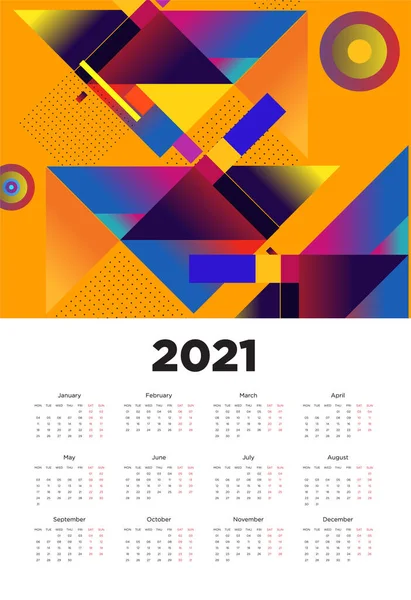 2021年新年日历设计与彩色几何背景图案设计 — 图库矢量图片