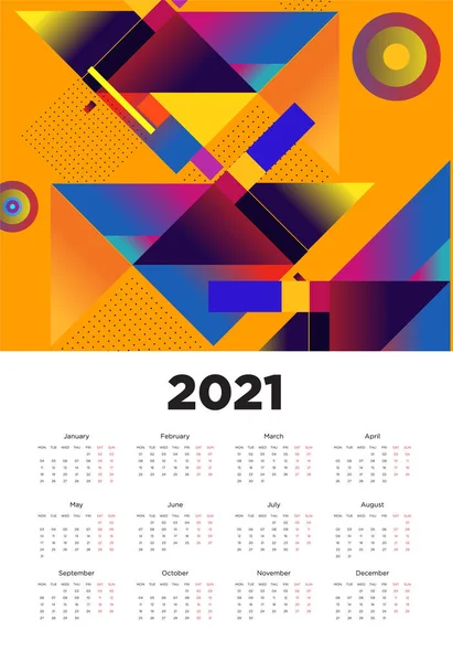 2021 Naptár Design Színes Geometriai Háttér Minta Tervezés — Stock Vector