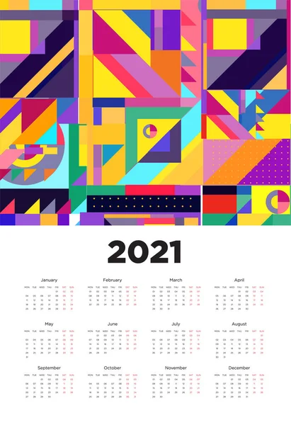 Nuovo Anno 2021 Disegno Del Calendario Con Disegno Geometrico Colorato — Vettoriale Stock