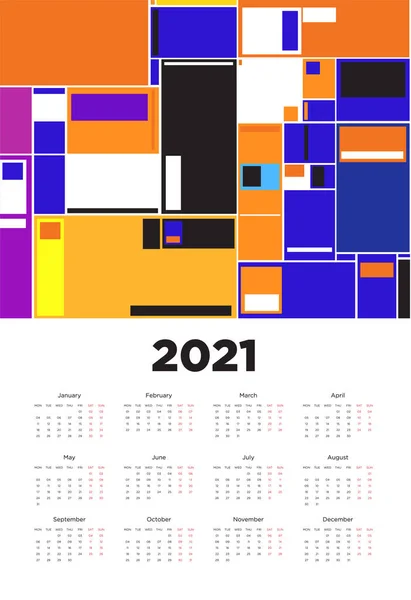 Neues Jahr 2021 Kalenderdesign Mit Bunten Geometrischen Hintergrundmustern — Stockvektor