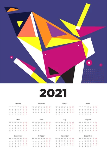 Nieuwjaar 2021 Kalender Ontwerp Met Kleurrijke Geometrische Achtergrond Patroon Ontwerp — Stockvector