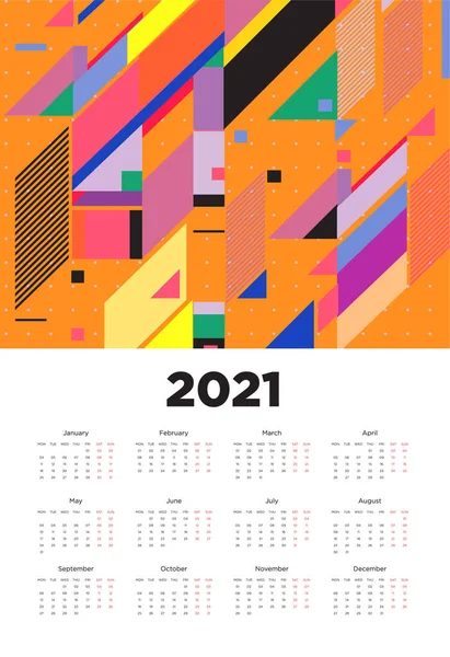 Nový Rok 2021 Kalendář Design Barevným Geometrické Pozadí Vzor — Stockový vektor