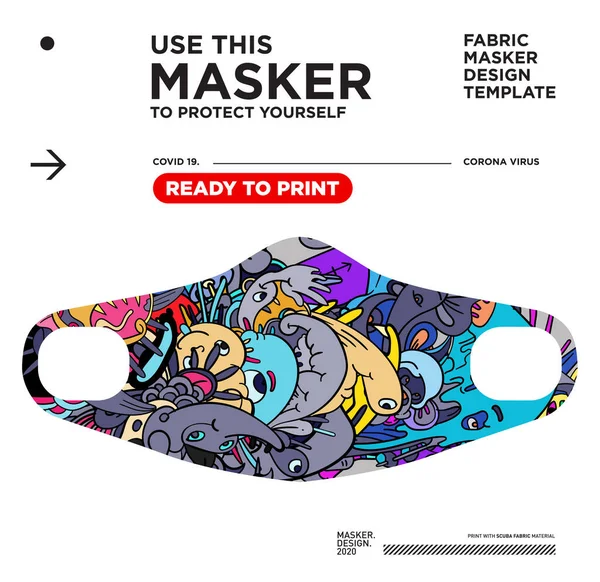 Vector Colorful Abstract Fabric Masker Ready Print Corona Viruses — Stock Vector