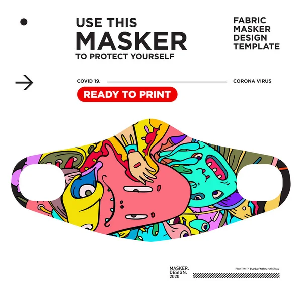 Vector Colorful Abstract Fabric Masker Ready Print Corona Viruses — Stock Vector