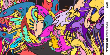 Saykodelik renkli vektör el poster ve afiş için karalama çizimi arkaplanı