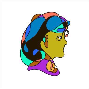 Renkli kadın portresi. Sanrısal soyut sürrealite tarzında aralıksız çizimler. Çağdaş moda tasarımlarınız için el yapımı Raster çizimi.