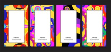 Yaz afişi ve sosyal medya şablonu için vektör renkli geometrik ve eğri çerçeve ve sınır arkaplan şablonu