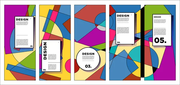 カラフルな抽象幾何学的背景を持つベクトル垂直バナーデザインテンプレート — ストックベクタ