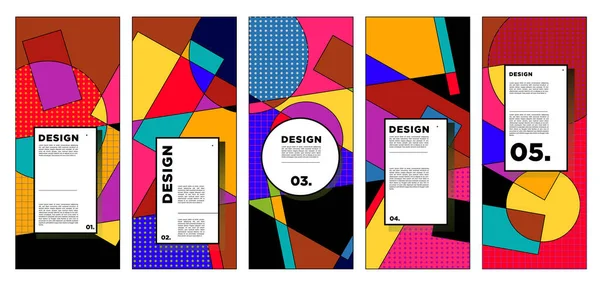 Plantilla Diseño Banner Vertical Vectorial Con Fondos Geométricos Abstractos Coloridos — Archivo Imágenes Vectoriales