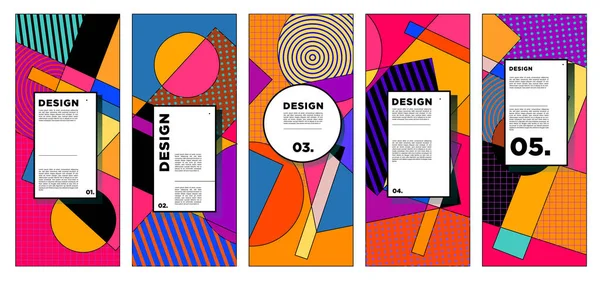 Plantilla Diseño Banner Vertical Vectorial Con Fondos Geométricos Abstractos Coloridos — Archivo Imágenes Vectoriales